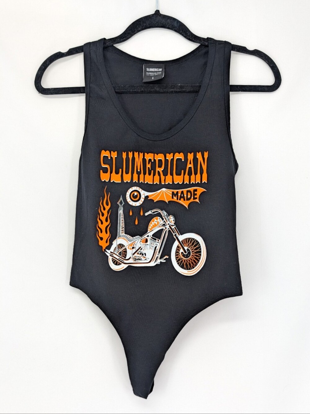 3/$20 Slumerican Black Motorcycle Moto Biker One Piece Bodysuit L *Runs Small